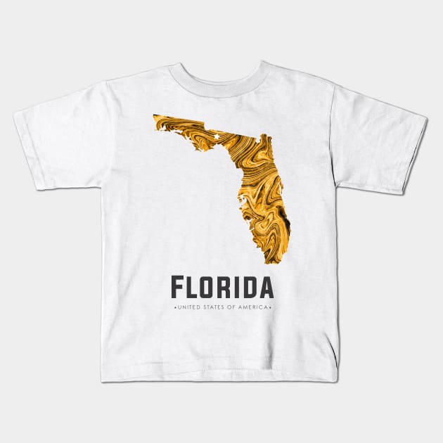 Florida state map abstract golden brown Kids T-Shirt by StudioGrafiikka